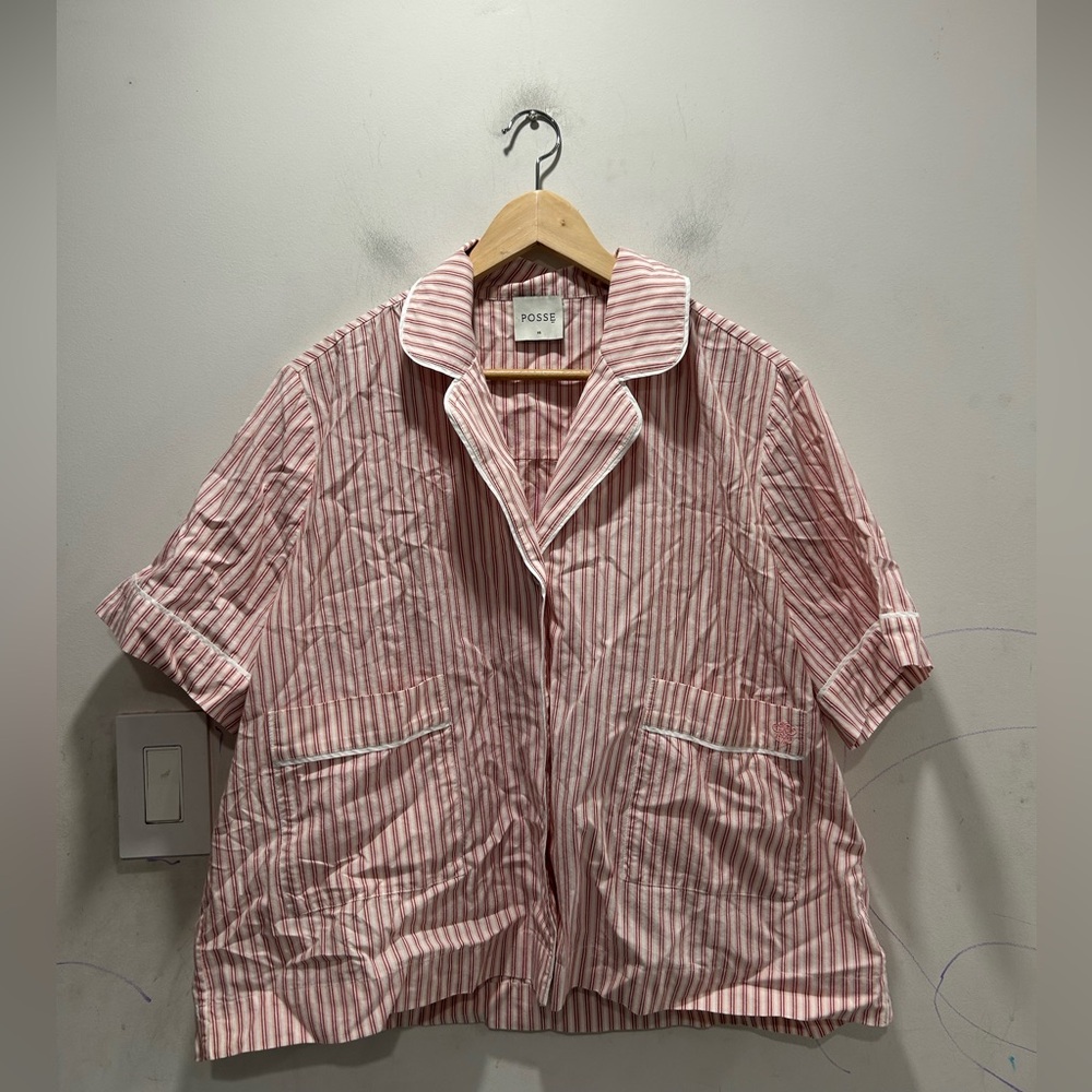 Posse Pink and White Striped Button Down Shirt